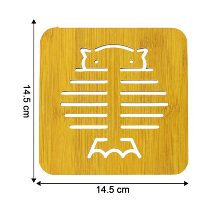 Square Wooden Trivet Mat With Cut Out Design For Hot Pots (1 Pc)