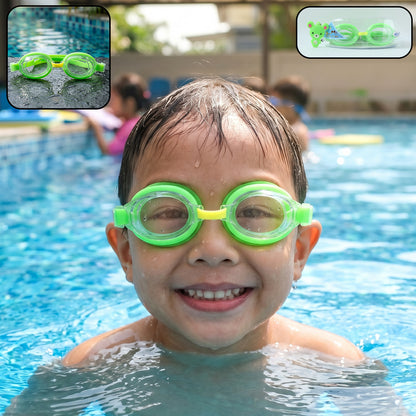 Wukusy premium swimming goggles with adjustable straps and clear lenses, stored in a protective case for water sports.