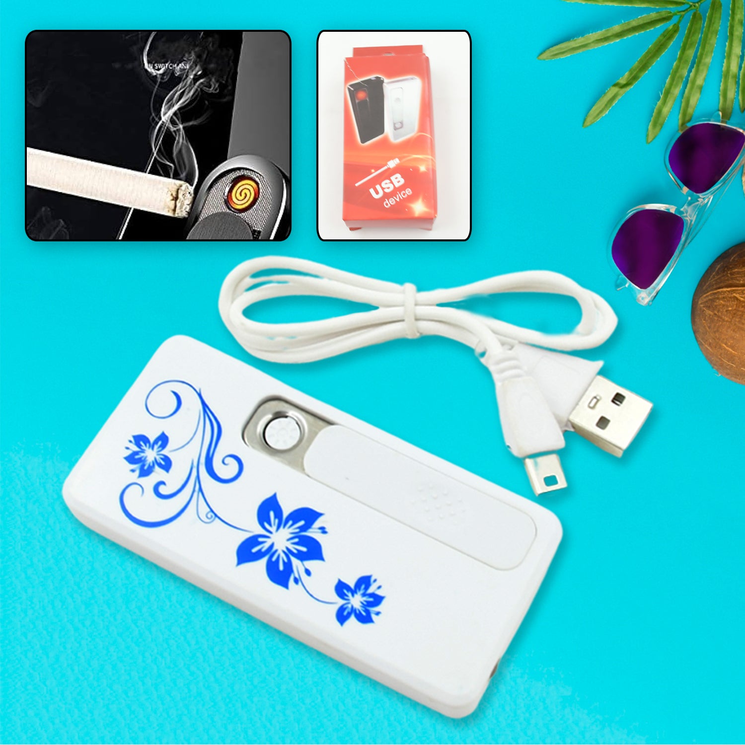 Wukusy stylish electric USB lighter for men and women, slim, portable, flameless coil design with charging cable and windproof feature.