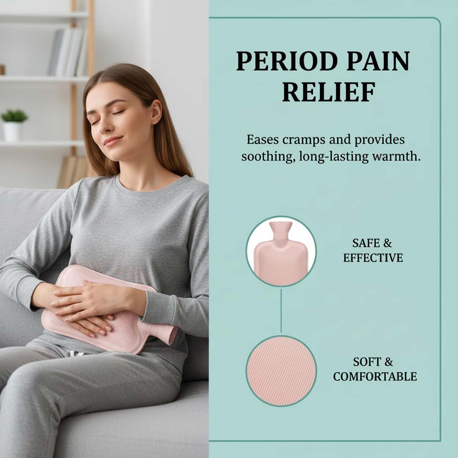 Wukusy premium small hot water bag, 21x12cm, used for soothing pain relief and warmth, shown in the image.