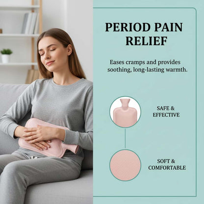Wukusy premium small hot water bag, 21x12cm, used for soothing pain relief and warmth, shown in the image.