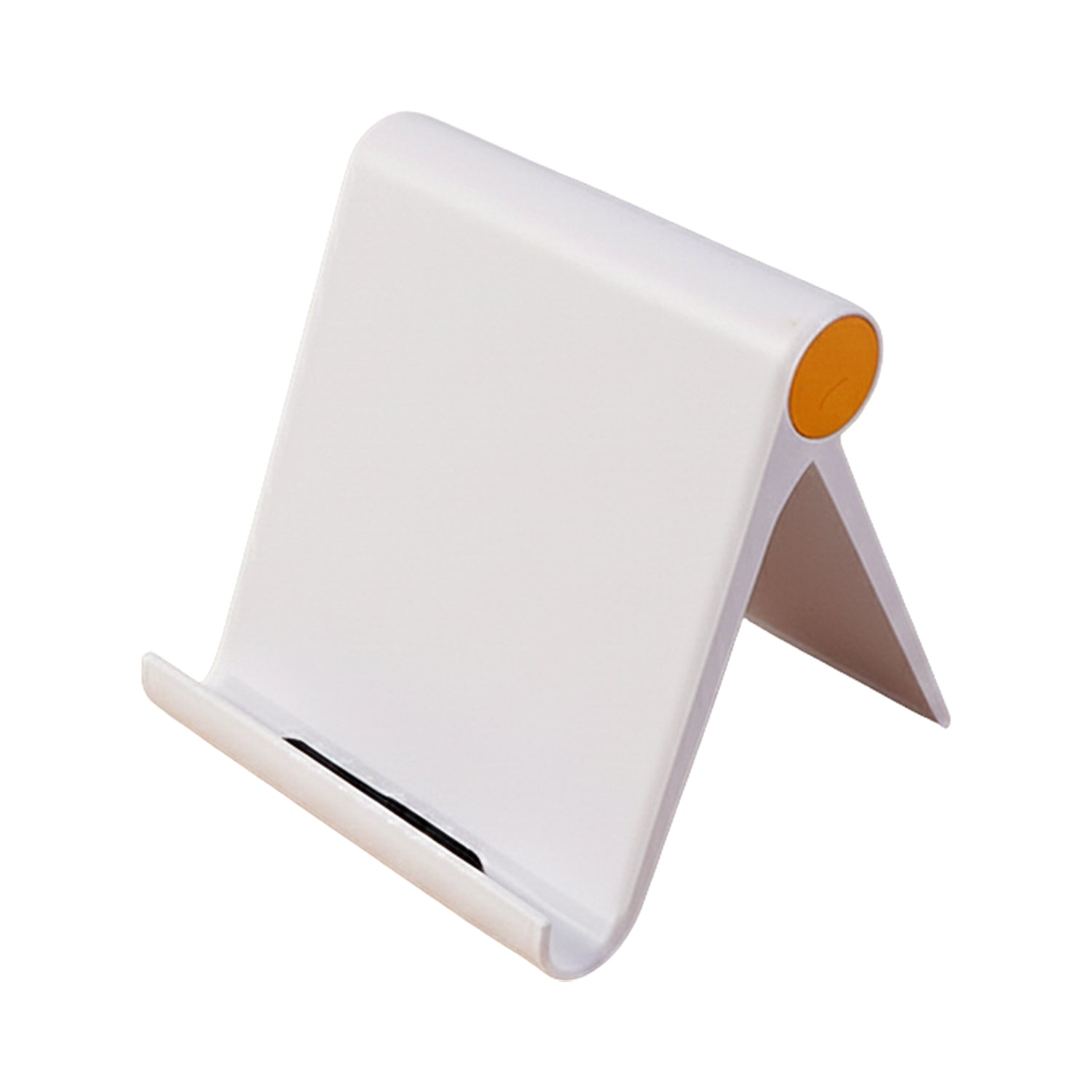 White plastic foldable desktop mobile stand by Wukusy, compact and adjustable for hands-free viewing of smartphones.