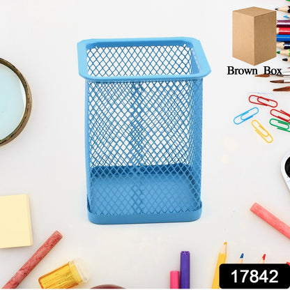Wukusy metal mesh desk pen holder for office, holds pencils and stationery, compact and durable office organization accessory.