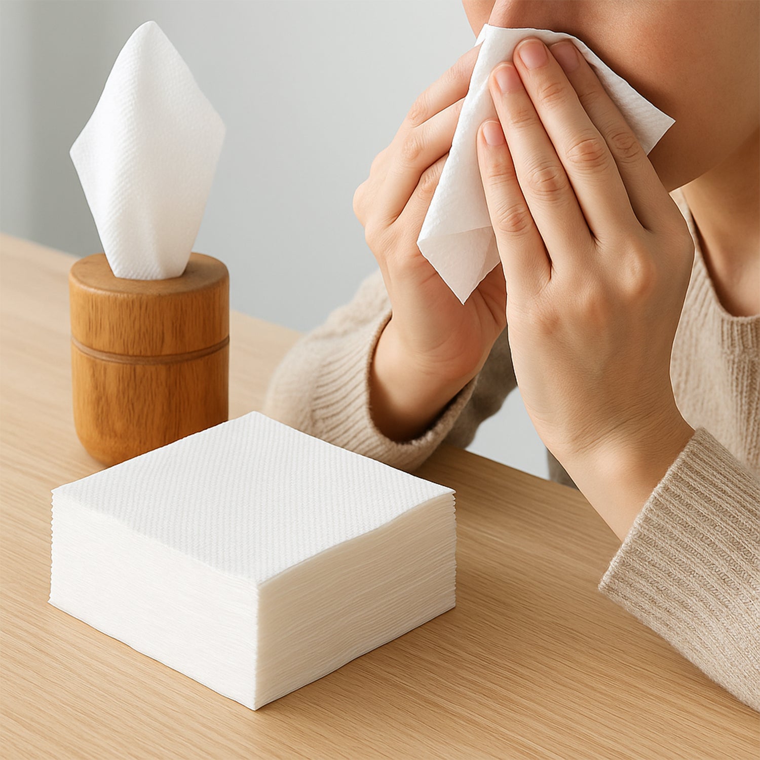 Wukusy soft facial tissue paper napkins set of 50, white, individually folded for facial and hand use