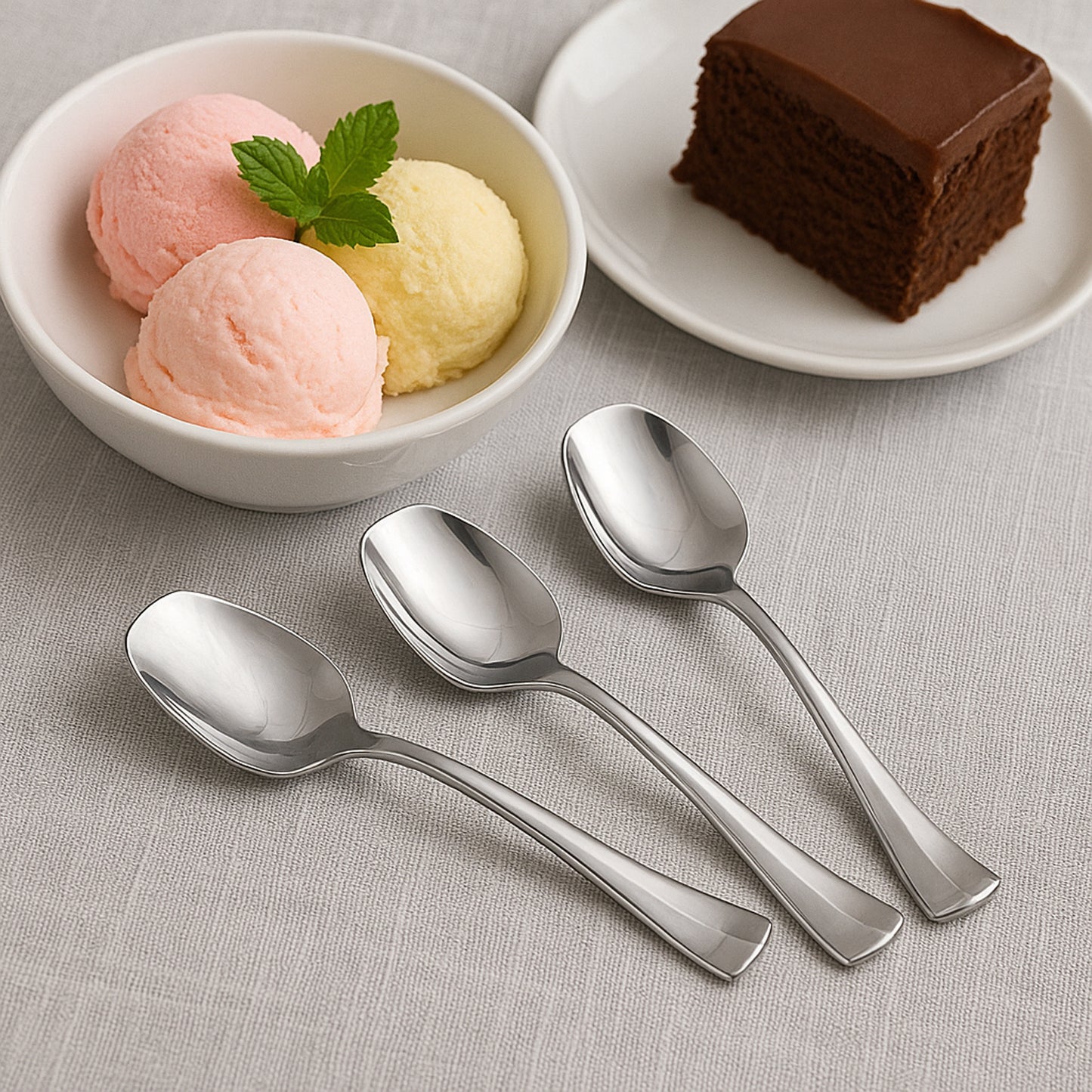 Set of three Wukusy stainless steel ice cream spoons with ergonomic handles, ideal for serving frozen desserts in home and kitchen use.