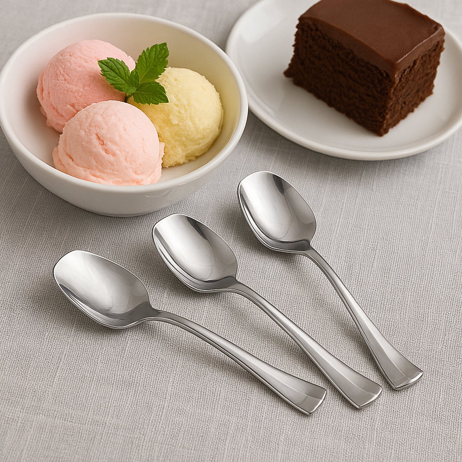 Set of three Wukusy stainless steel ice cream spoons with ergonomic handles, ideal for serving frozen desserts in home and kitchen use.