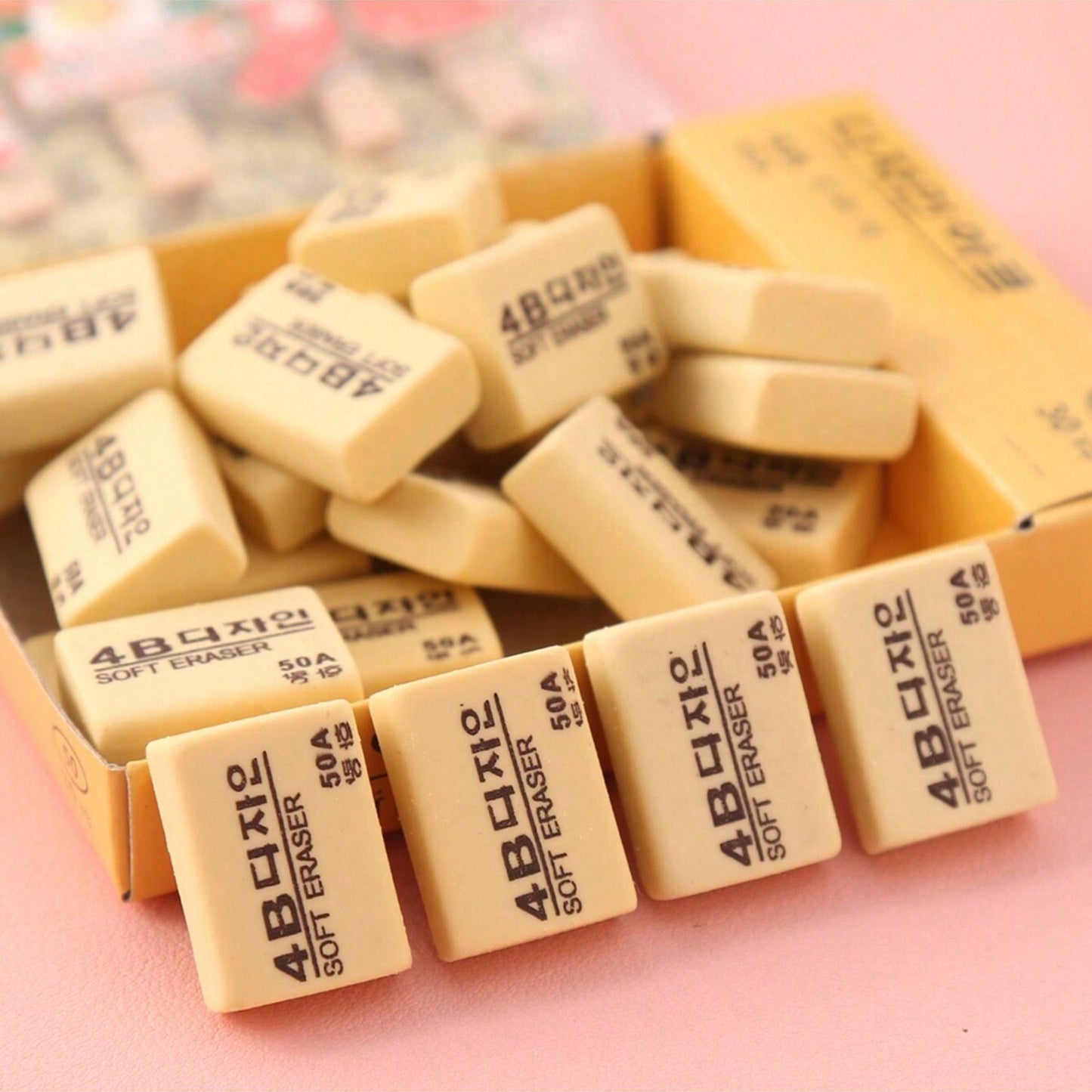 Set of four yellow Wukusy erasers for kids, 30-pack of pencil erasers suitable for school and office use
