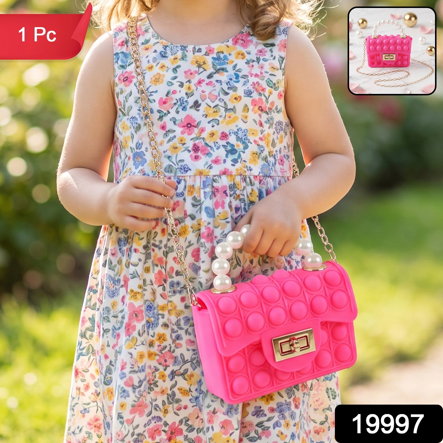 Kids Pop It fidget purse by Wukusy with silicone sling bag and pearl handle, featuring colorful pop it and playful design.
