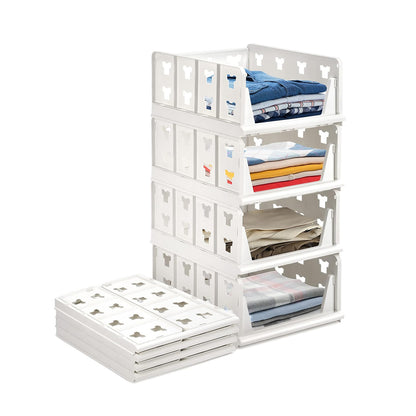 Wukusy 4-layer stackable storage cart with foldable drawers, ideal for clothes, kitchen, pantry, or bathroom organization.