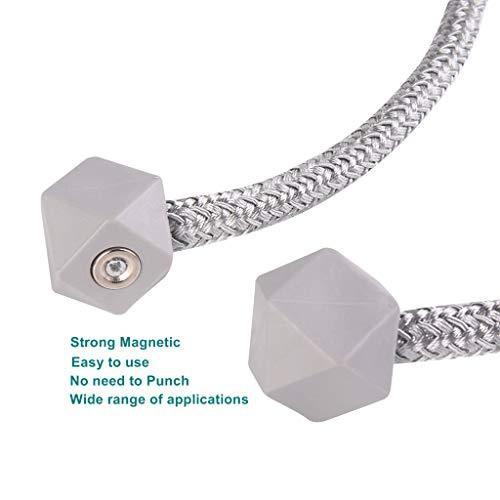 Wukusy hexagonal magnetic braided rope tiebacks for curtains, two-piece set with loop binding and buckle for home decor.