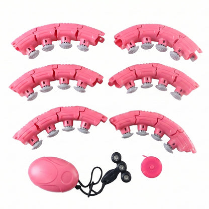 Wukusy adjustable smart weighted hula hoop with massage ball for waist slimming, showing the hoop and massage ball in use.