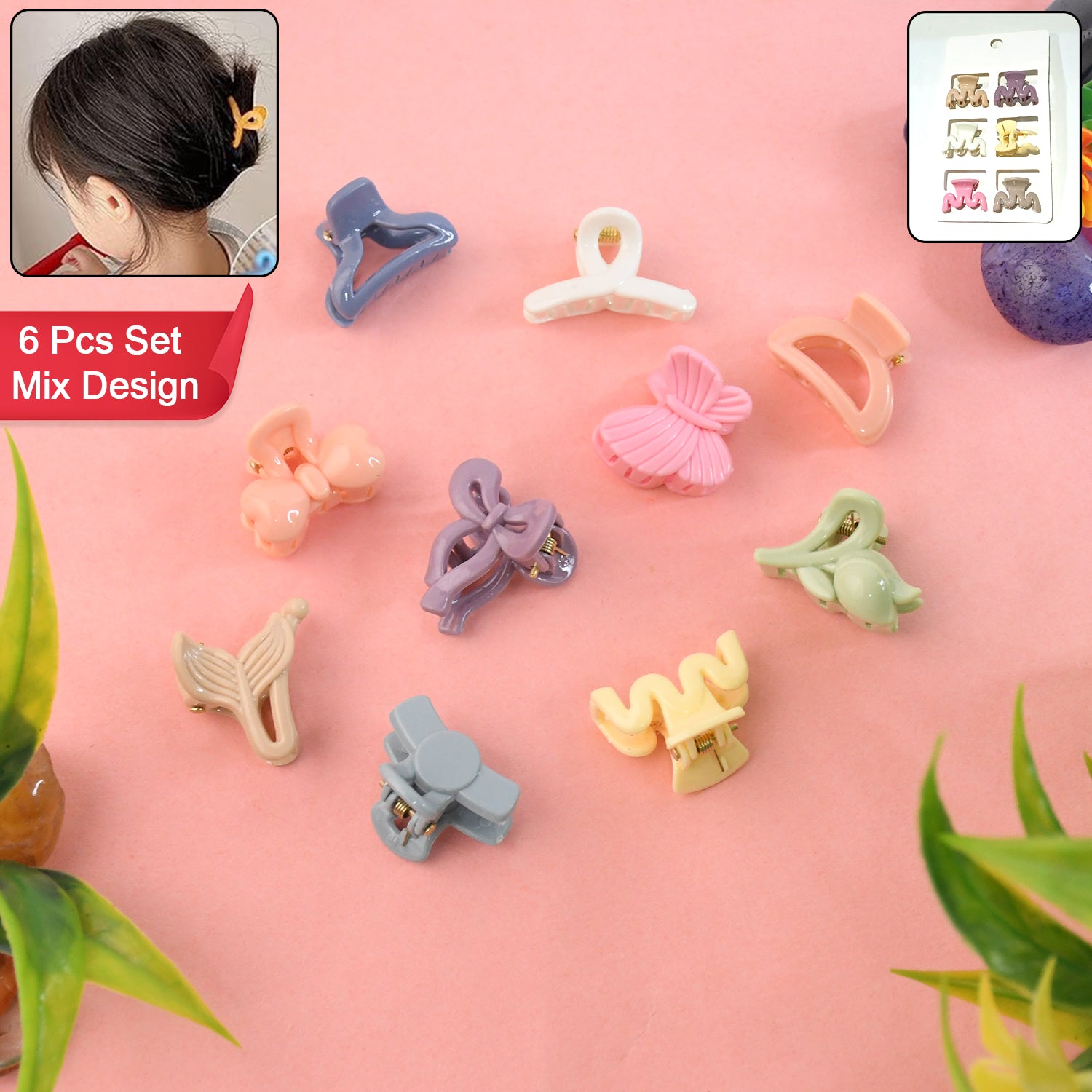 Six colorful Wukusy hair clips for girls and kids, small and stylish hair accessories for everyday use.