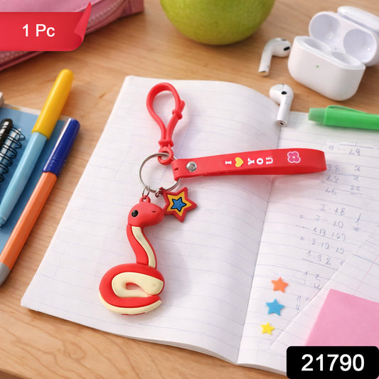 Wukusy cute snake-shaped keychain in vibrant colors, featuring a detailed coiled snake design on a keyring.