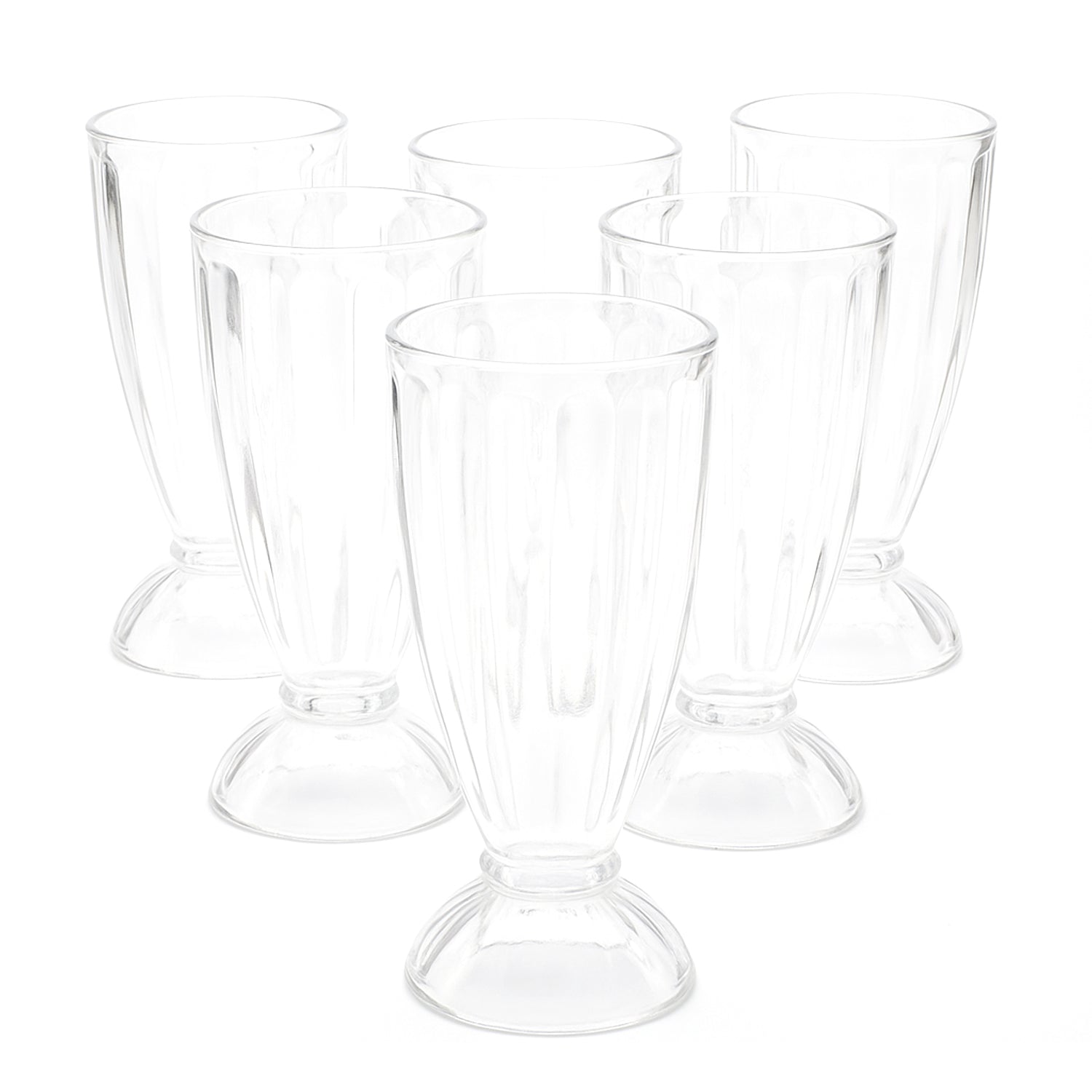 Six Wukusy Apex Premium Dessert Falooda glasses, 400ml capacity each, showcasing elegant glassware for desserts and beverages.