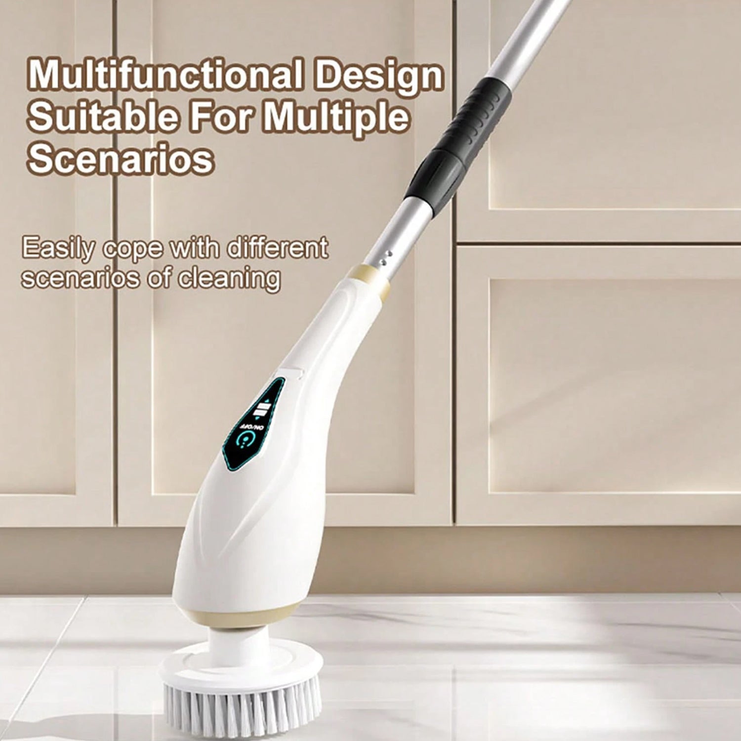 Wukusy 11-in-1 electric spin scrubber for home cleaning, showing the versatile tool with various attachment heads in use.