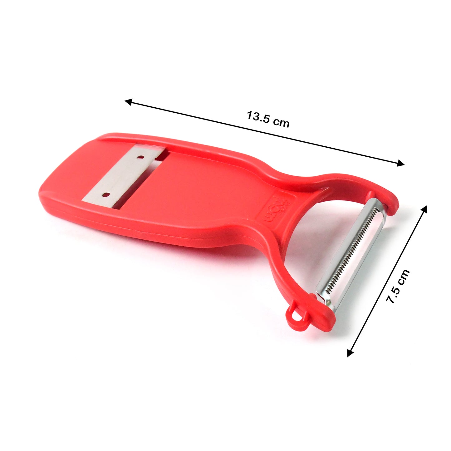 Wukusy Supermom Swiss 2-in-1 slicer and peeler with ultra-sharp stainless steel blades for kitchen prep.