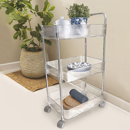Wukusy Apex Sapphire 3-layer storage trolley with wheels, featuring multiple compartments and sturdy construction for versatile use.