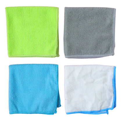 Set of four Wukusy microfiber cleaning cloths, 28x29 cm, soft and absorbent for cleaning surfaces and screens.