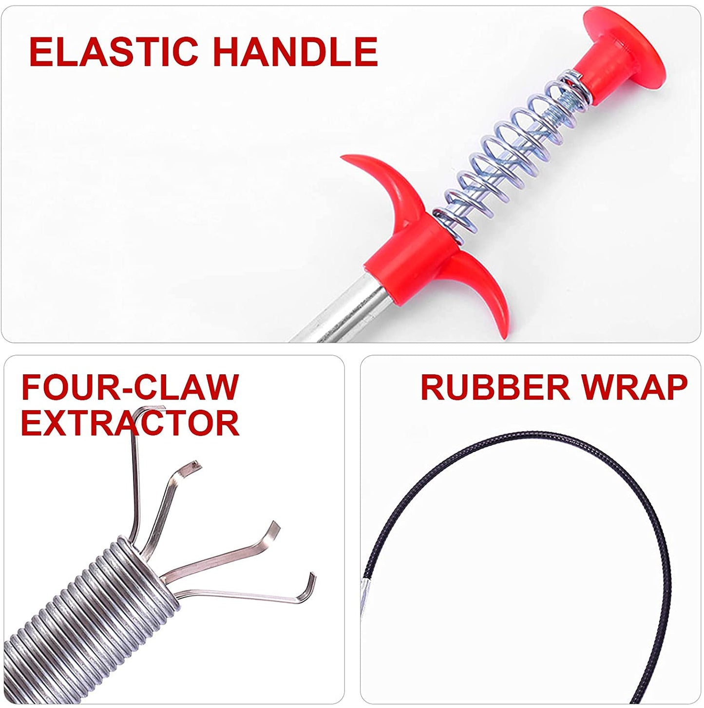 Wukusy 1628 multifunctional drain cleaner tool with flexible spring for removing hair and debris from drains and pipes.