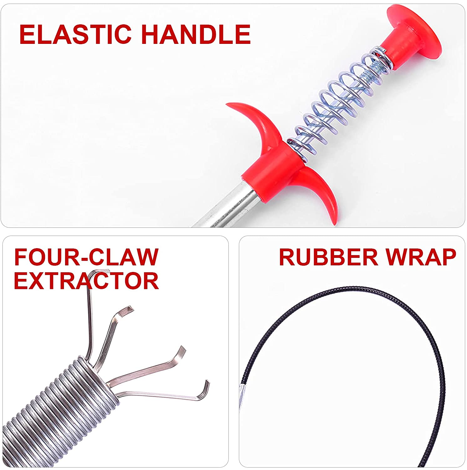 Wukusy 1628 multifunctional drain cleaner tool with flexible spring for removing hair and debris from drains and pipes.
