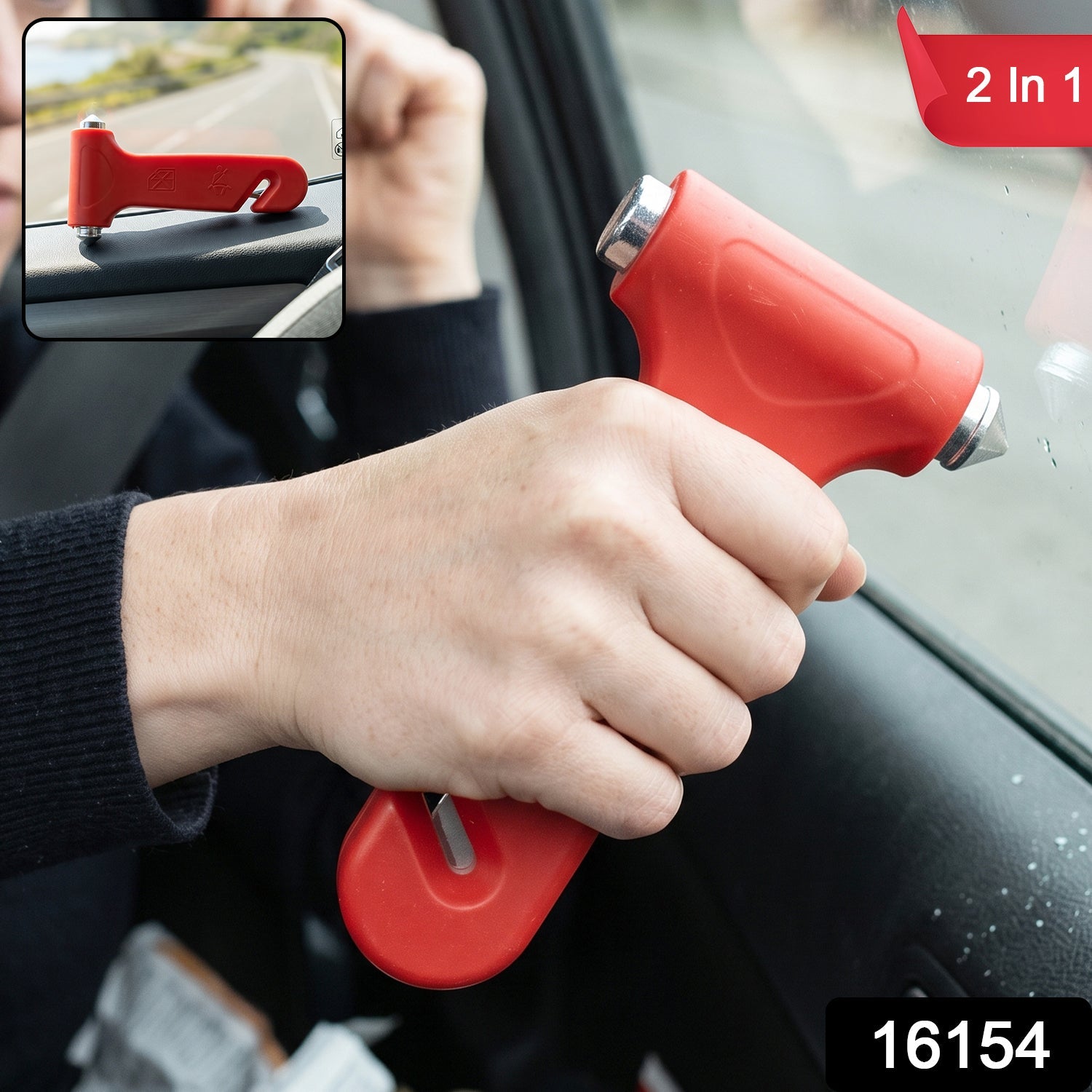 Wukusy 2-in-1 car safety hammer with emergency window breaker and seatbelt cutter on a white background