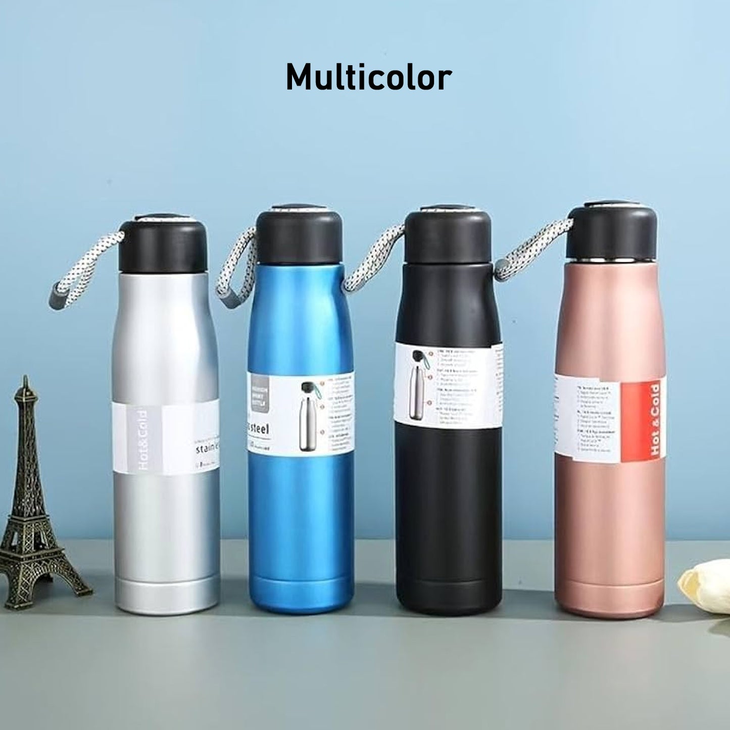 Wukusy double wall vacuum insulated water bottle, 550ml, in stainless steel with a leak-proof lid, suitable for hot and cold drinks