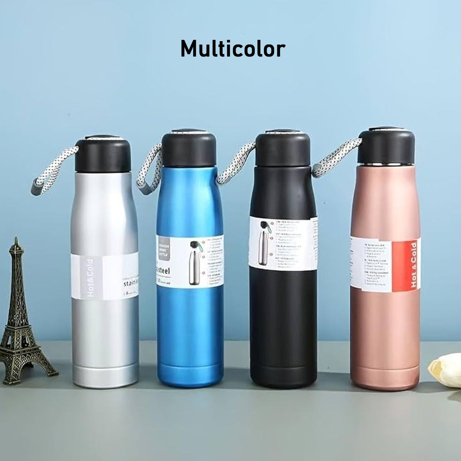 Wukusy double wall vacuum insulated water bottle, 550ml, in stainless steel with a leak-proof lid, suitable for hot and cold drinks