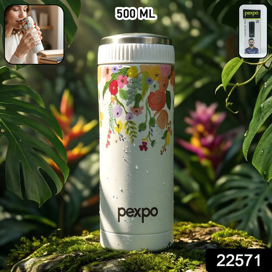 Wukusy Pexpo Crypto Art stainless steel water bottle, 500ml, with hot and cold vacuum insulation and vibrant crypto-themed design.