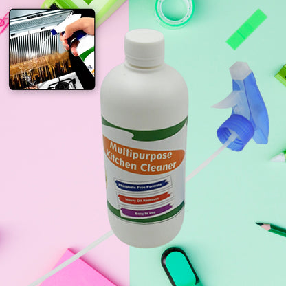 Wukusy Kitchen Cleaner Spray for grease and stains, non-flammable degreaser for stove and chimney, 500ml bottle.