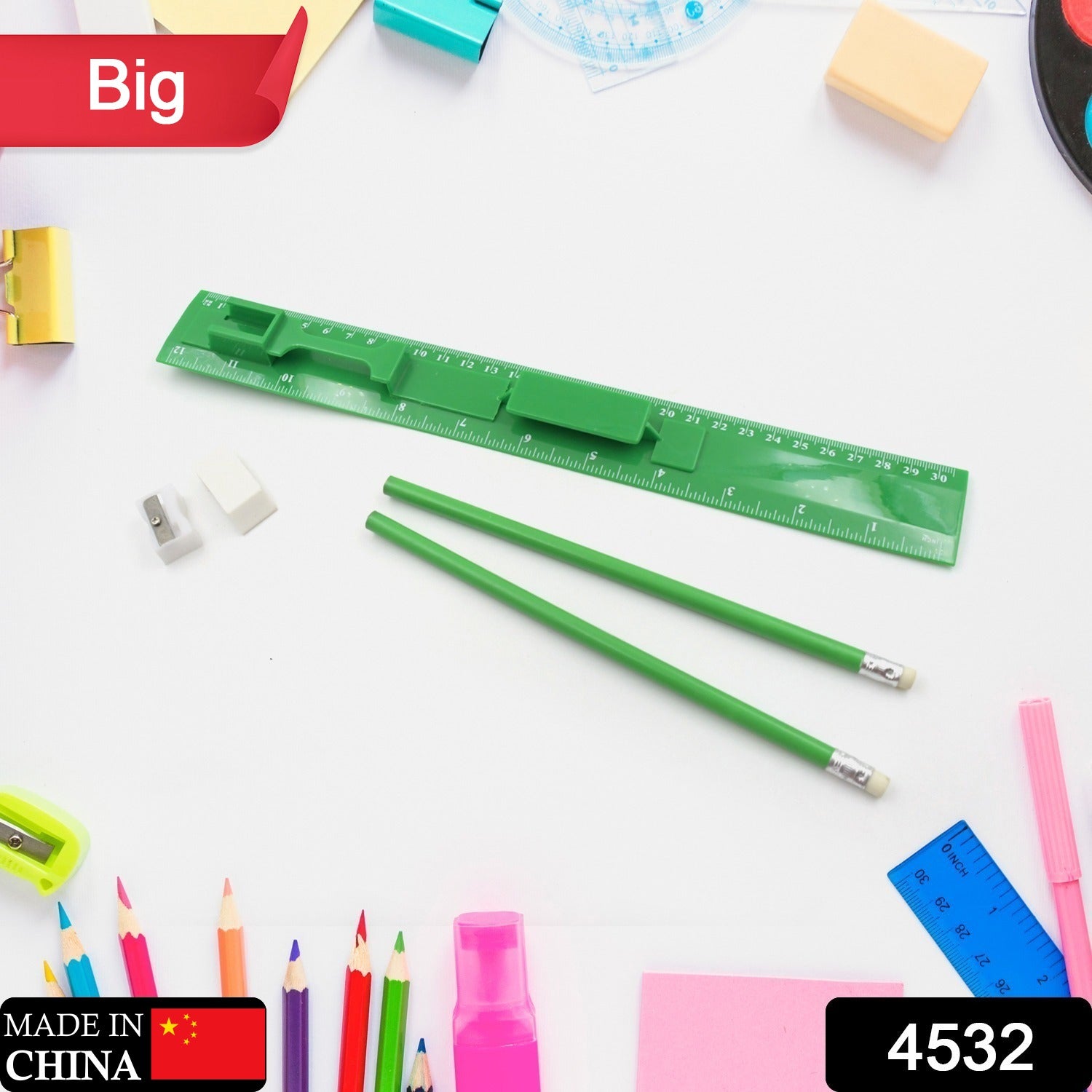 Wukusy school office set with ruler, 2 pencils, eraser, and sharpener for kids, ideal for school and educational use.