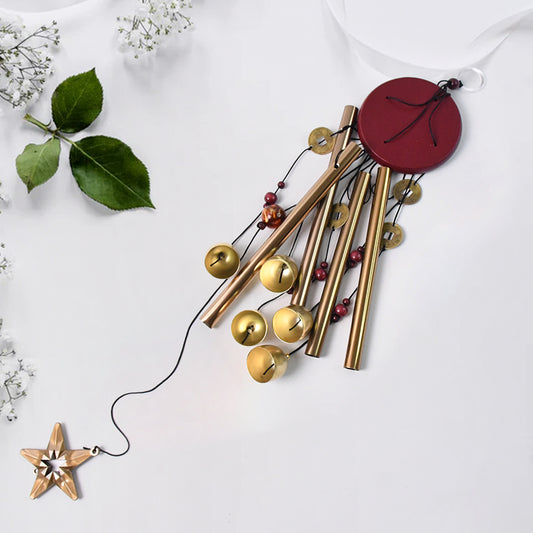 Wukusy outdoor hanging dragonfly wind chime with metal tubes and decorative dragonfly design, suitable for garden or patio decor.