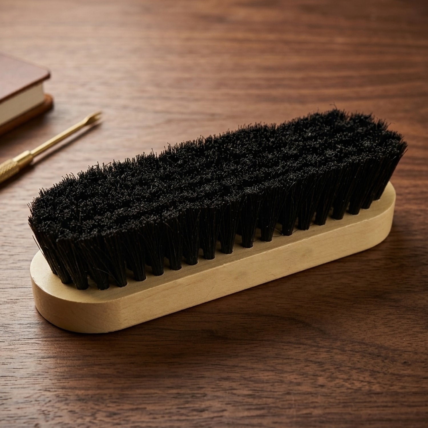 Wukusy Maxwax Shoe Cleaning Brush with wooden handle and natural bristles for effective shoe care and polishing.
