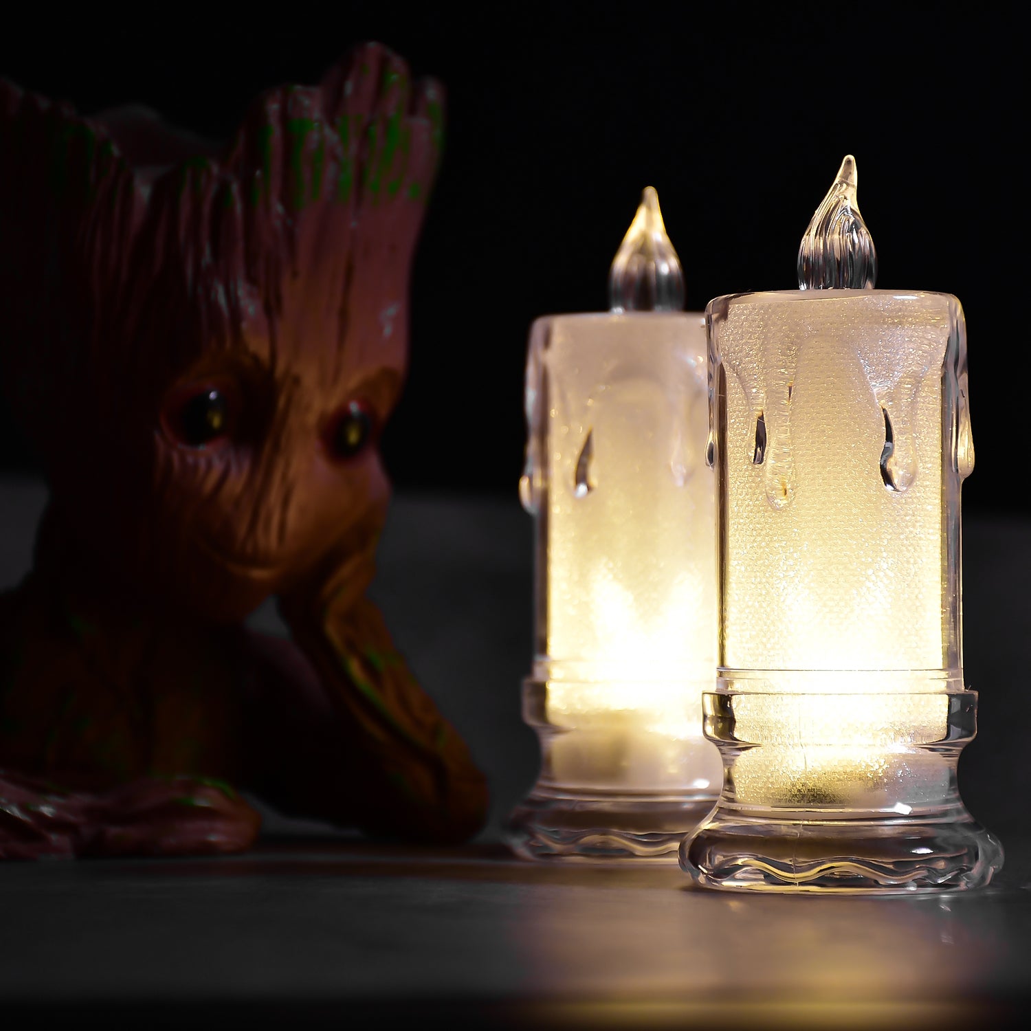 Set of 12 Wukusy flameless melted design candles for home decor, large size, realistic melted wax appearance, decorative ambiance.
