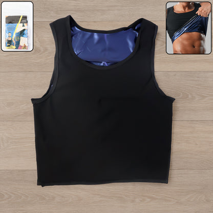 Men's slim fit sweat shaper tank top by Wukusy, XXL size, close-up showing soft fabric and snug fit for health and beauty.