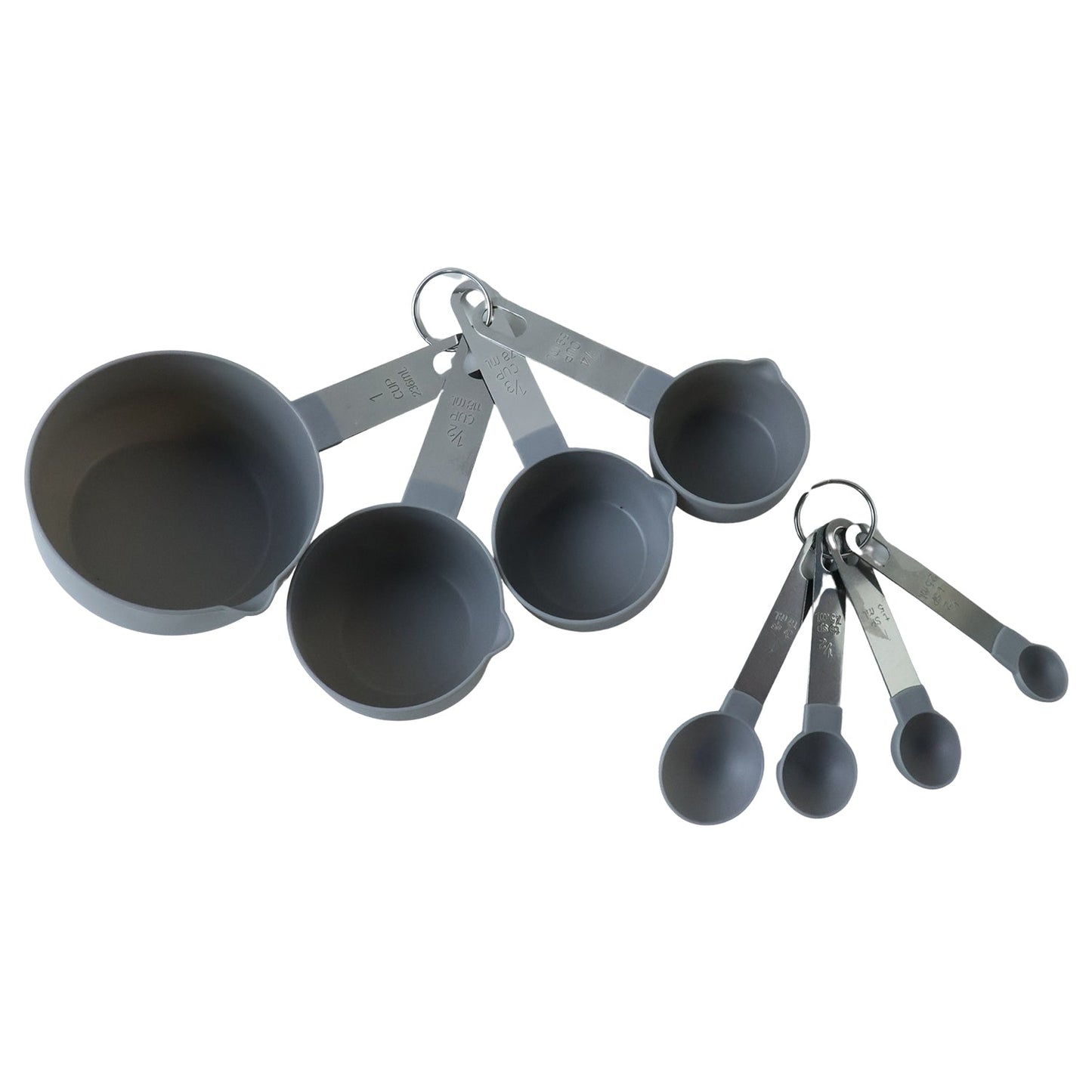 Wukusy plastic measuring cups and spoons set for kitchen baking and cooking, with various sizes for precise ingredient measurement