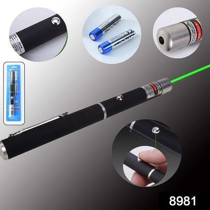 Wukusy high-power laser pointer pen with 2 AA batteries, toy laser device with a sleek black body and laser emission tip.