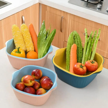 Ekom plastic kitchen bowl with strainer drainer basket for washing and rinsing, ideal for home kitchen use