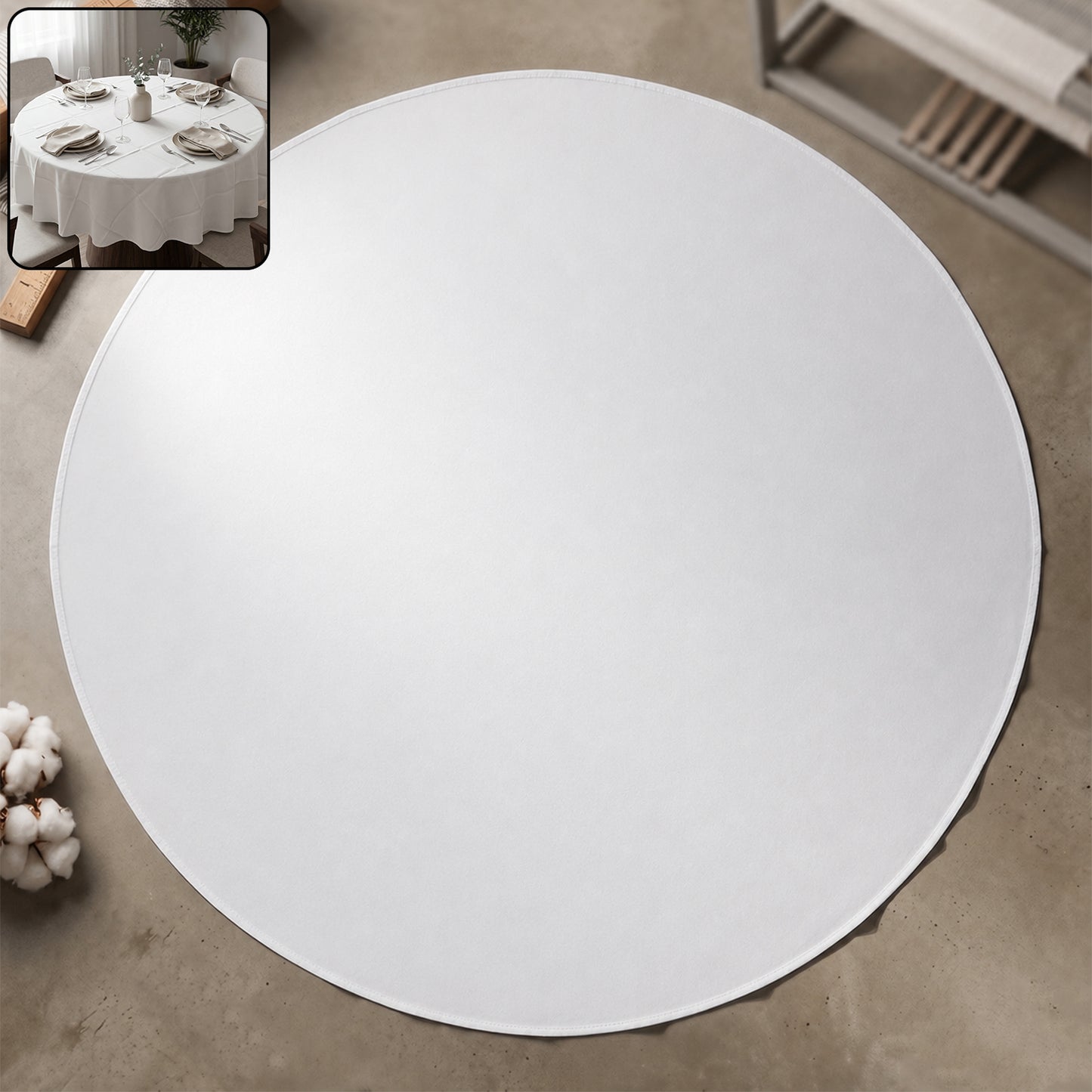Wukusy round dining table mat, 150x150 cm, made of durable fabric, designed to protect and enhance your dining table.