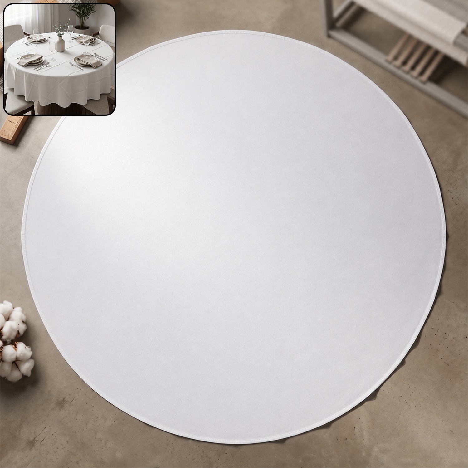 Wukusy round dining table mat, 150x150 cm, made of durable fabric, designed to protect and enhance your dining table.