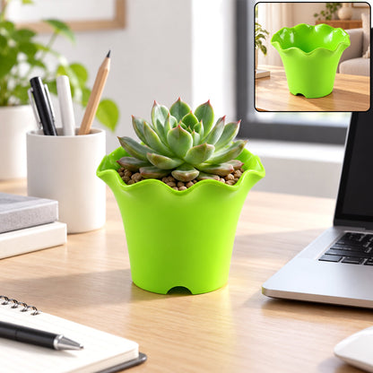 Decorative Plastic Flower Pot Planter With Wavy Rim For Home Garden (1 Pc)