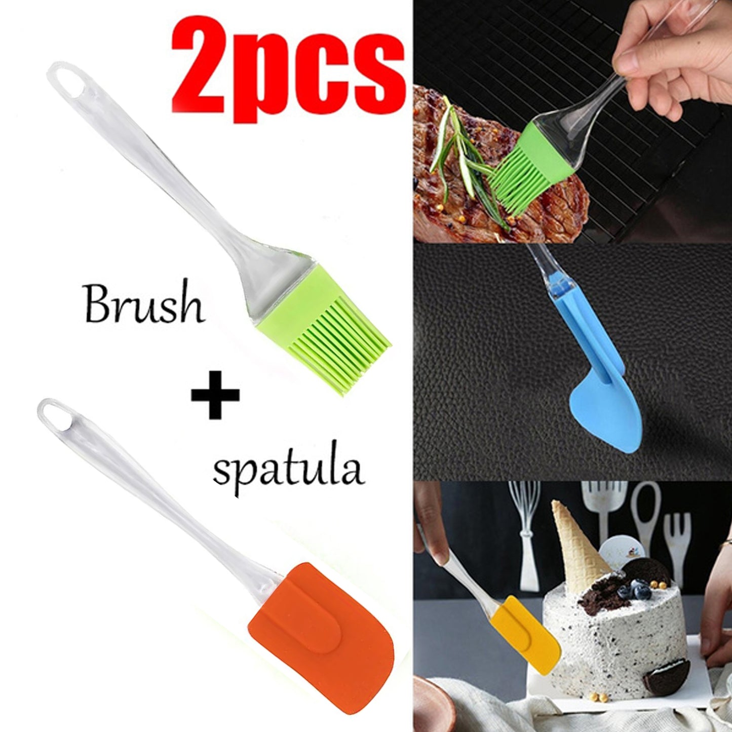 Wukusy 2-in-1 pastry and cake spatula set with large brushes for baking, mixing, decorating, and grilling in kitchen cooking tools