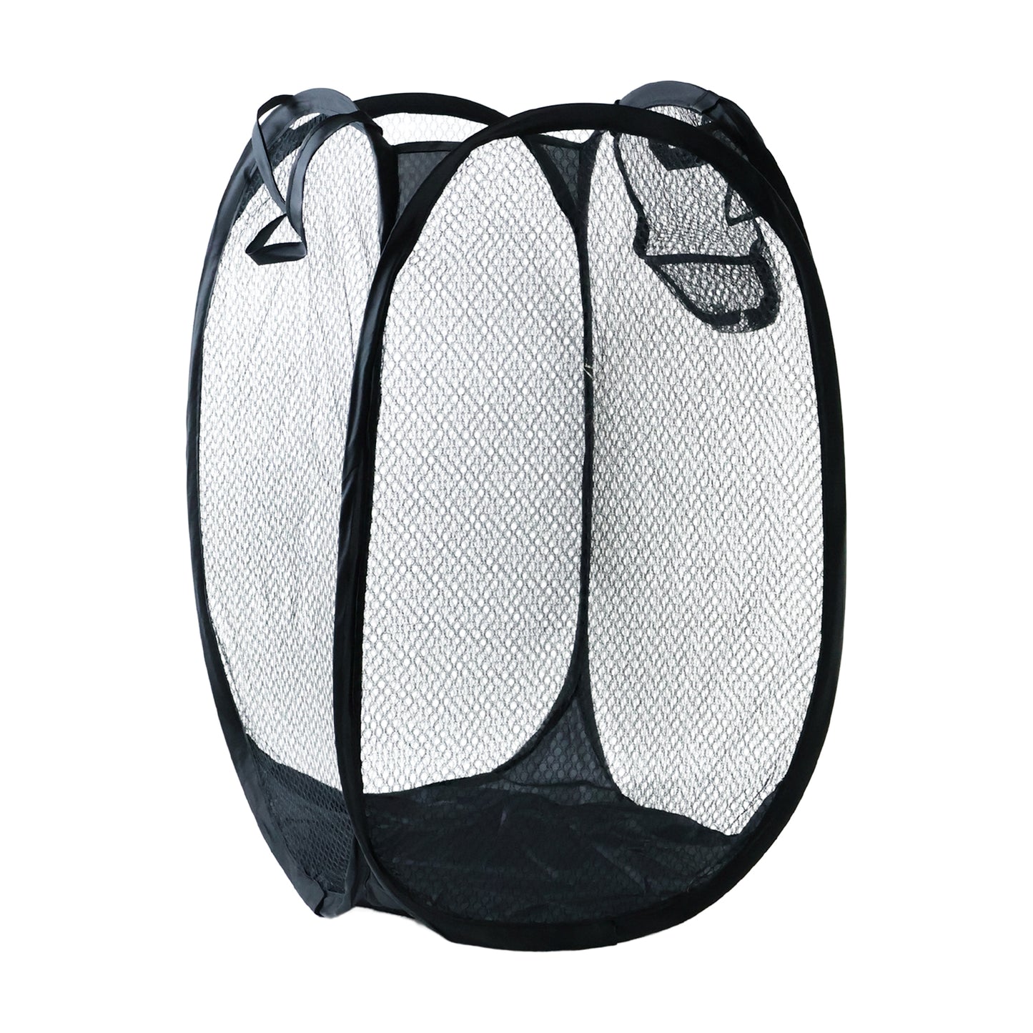 Wukusy foldable mesh laundry basket storage hamper with handles, 34x34x57 cm, lightweight and breathable for laundry organization.