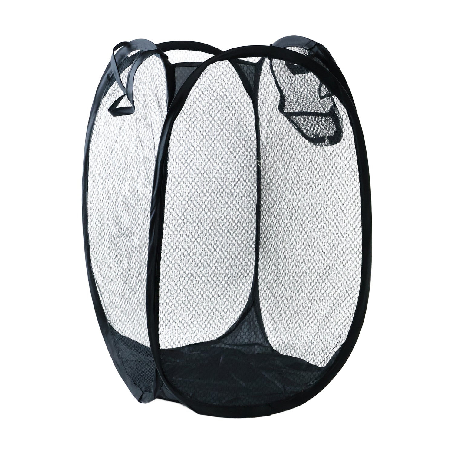 Wukusy foldable mesh laundry basket storage hamper with handles, 34x34x57 cm, lightweight and breathable for laundry organization.