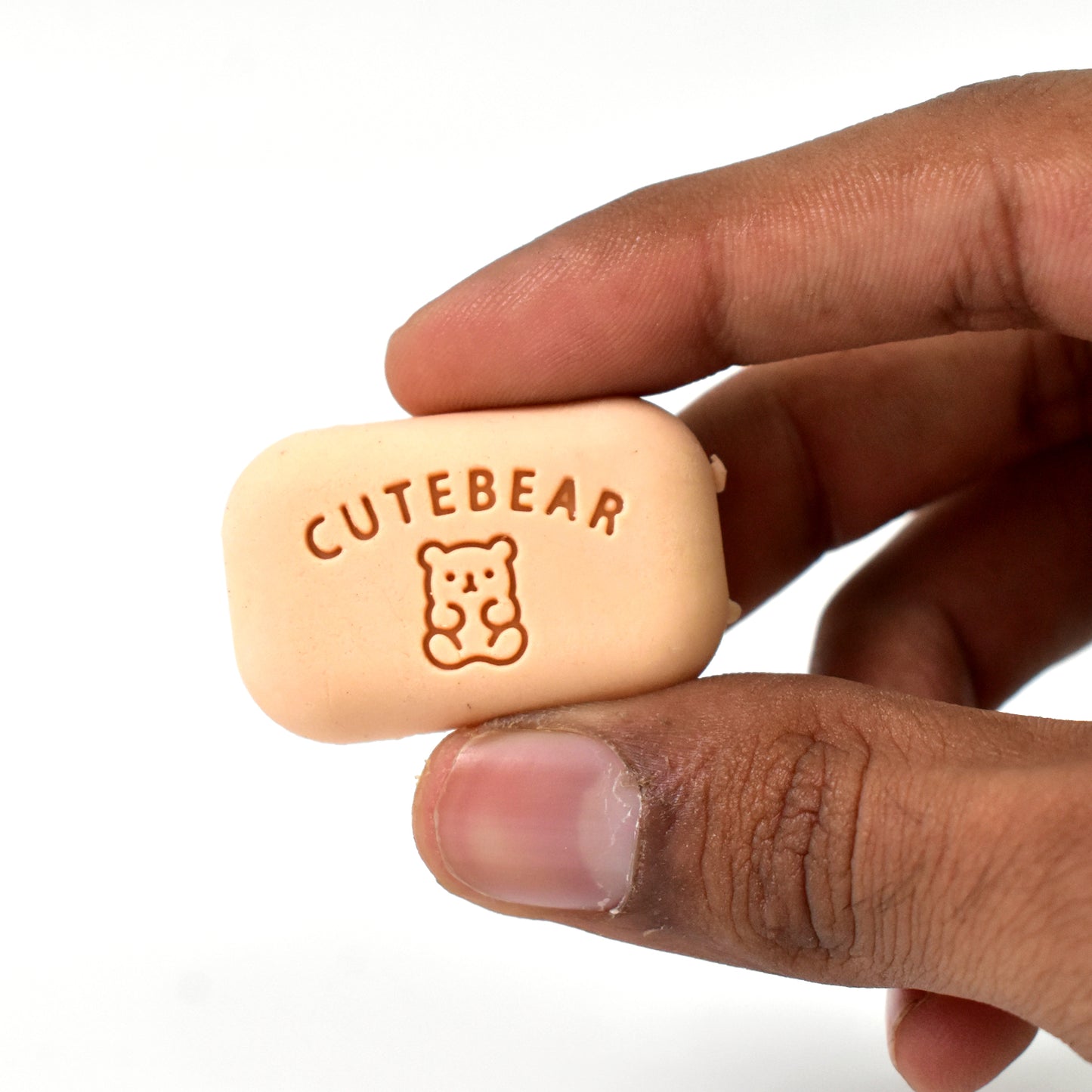 Wukusy cute soap-shaped eraser with plastic case, ideal for office supplies, featuring a playful soap design in a compact case
