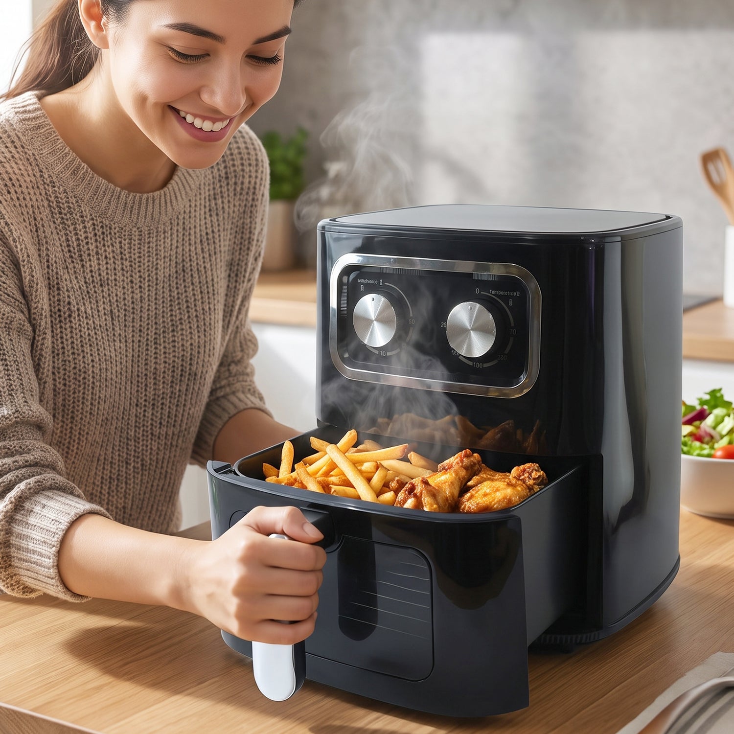 Wukusy Sutai 15L air fryer oven with digital display, 2400W, large capacity, oil-free cooking for healthy family meals.