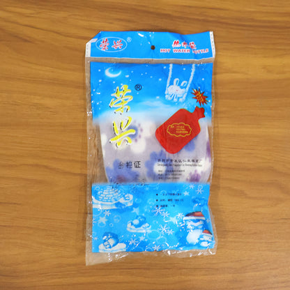 Wukusy floral printed soft plush hot water bag with cover, 19x12 cm, featuring colorful floral design and cozy plush material.