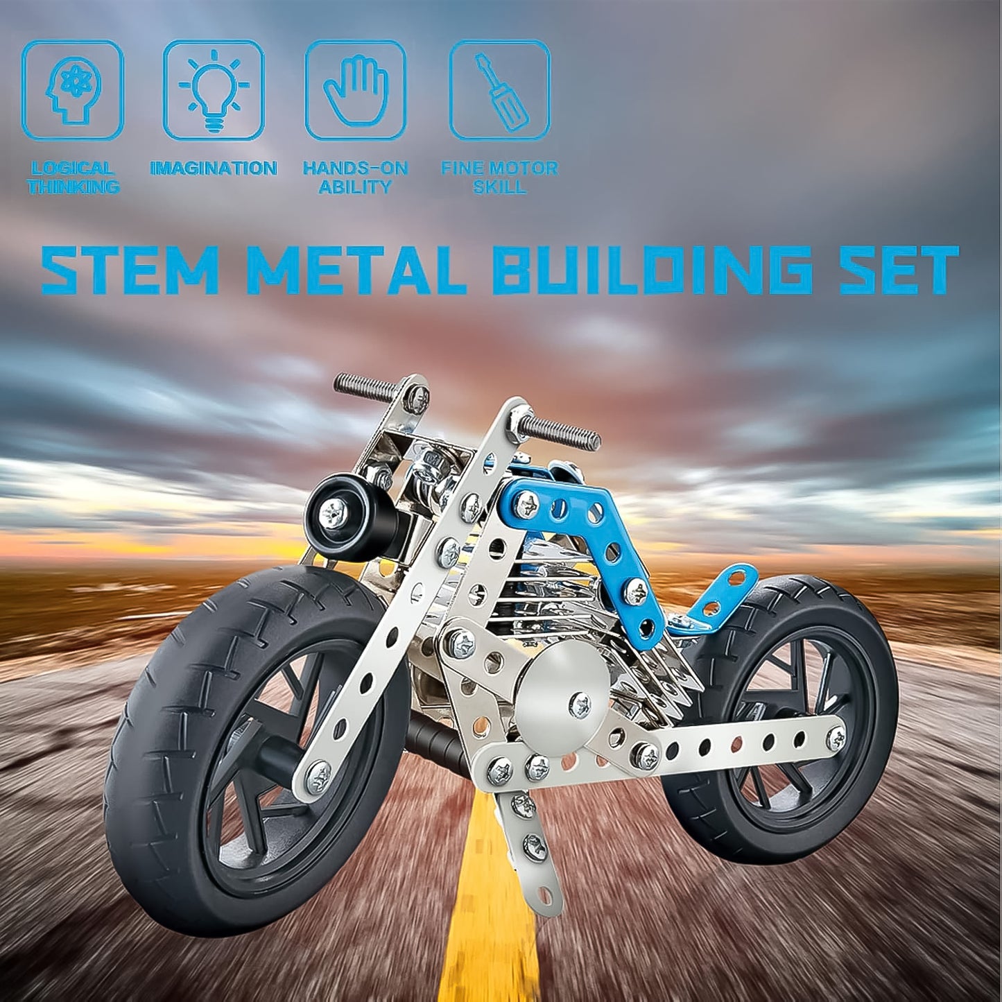 Wukusy metal bike construction engineering kit with 140 parts, including tools and bike components for creative mechanical building.