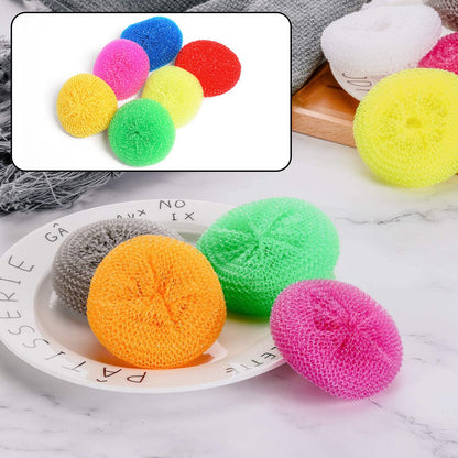 Set of 12 Wukusy plastic scrubbers with round nylon bristles, ideal for kitchen cleaning and scrubbing tasks.