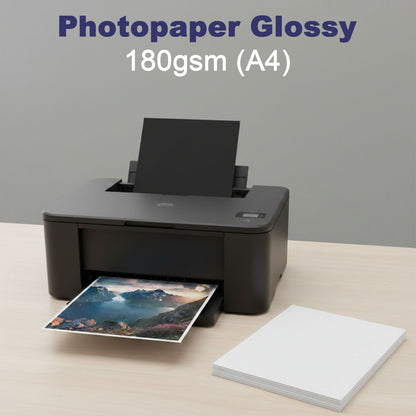 A4 size high glossy photo paper sheets by Wukusy, 20 sheets, showcasing smooth, shiny surface ideal for printing high-quality photos.