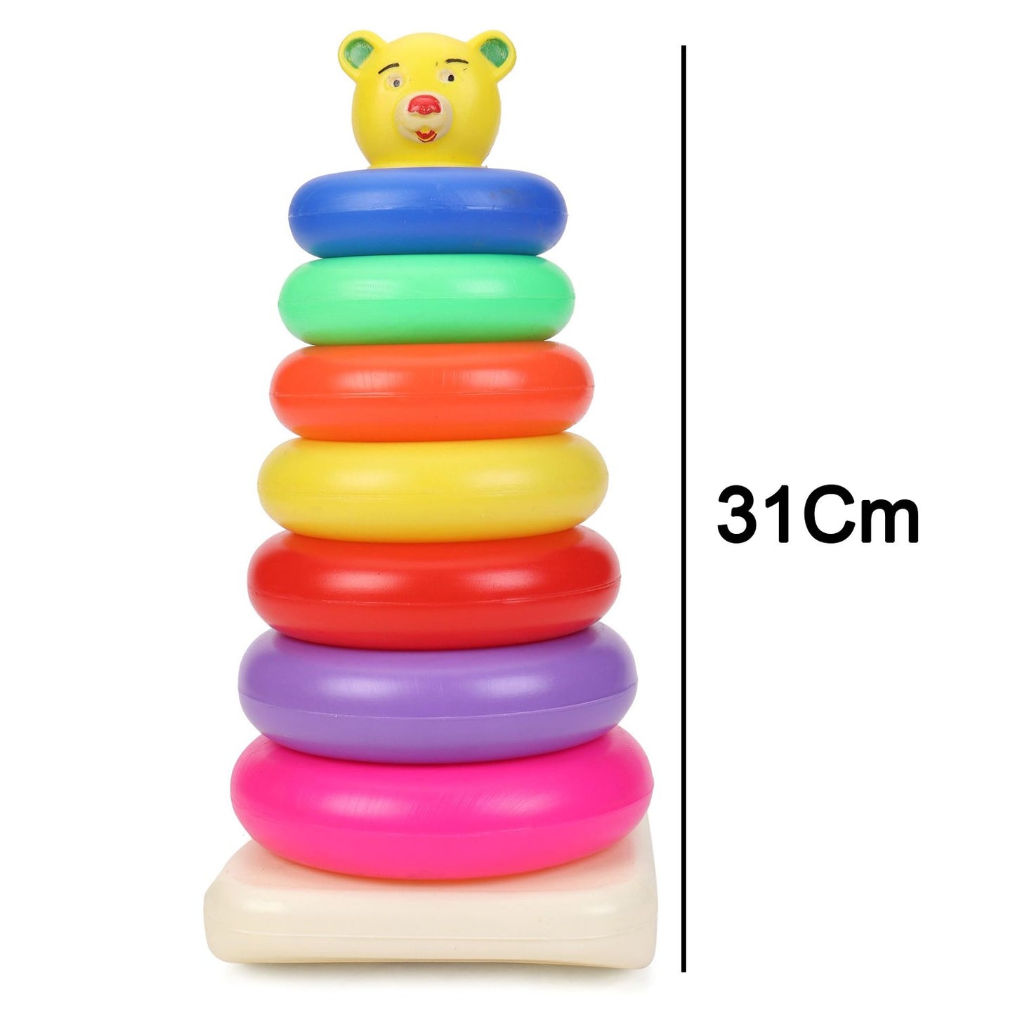 Wukusy 8016 plastic baby and kids teddy stacking ring toy with seven colorful rings for educational play and development